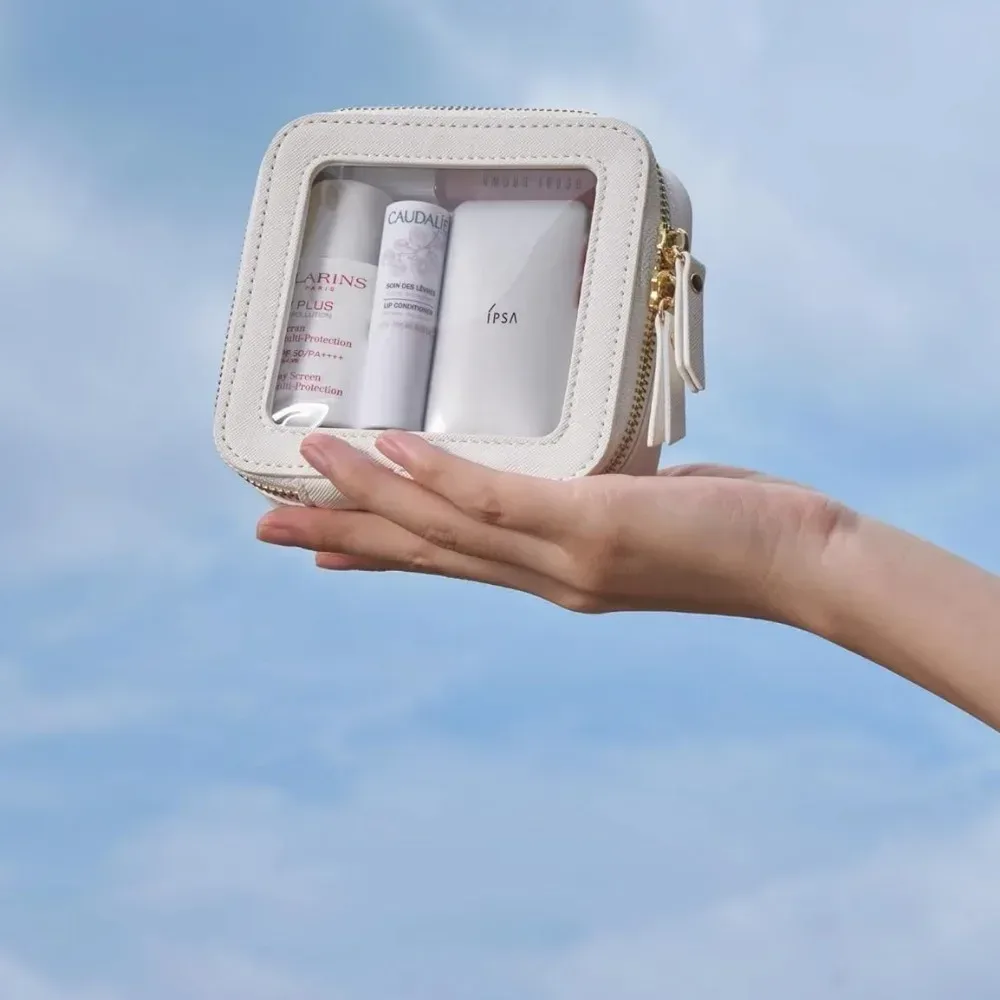 petit sac à cosmétiques pour sac à main, mini maquillage pour pochette transparente mignonne, étui de rangement de voyage pour articles de toilette, pochette carrée étanche à fermeture éclair