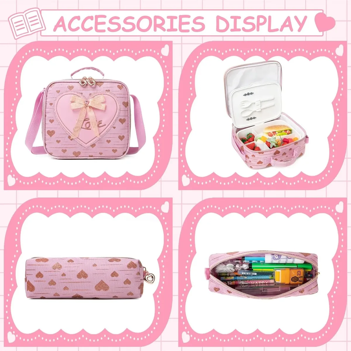 ensemble de 3 sacs à dos d'école pour filles, avec fourre-tout et trousse à crayons, sac à livres primaire léger pour enfants, mochila de retour à l'école