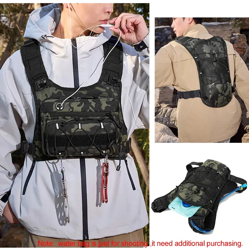 Sac tactique multifonctionnel : Gilet de poitrine, sac à dos, sacoche de poitrine réfléchissante pour le camping, la chasse, la course à pied, le cyclisme et les voyages, avec poche d'hydratation intégrée pour homme