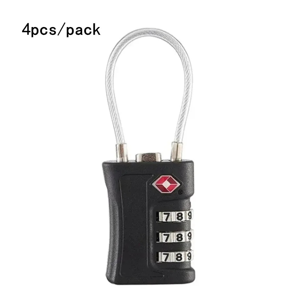 lot de 4 cadenas à code douanier tsa pour bagages de voyage, cadenas noir à design contrastant, cadenas à combinaison à 3 chiffres, code modifiable