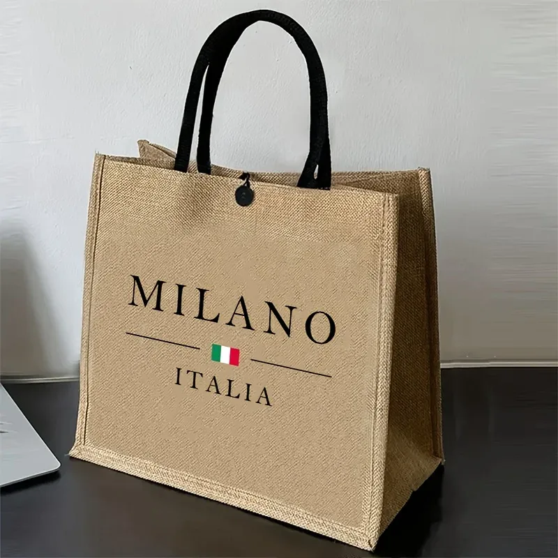 sac fourre-tout en lin la dolce vita lemon, imprimé côte d'amalfi italie, sac de plage réutilisable pour femmes, sac de shopping d'été