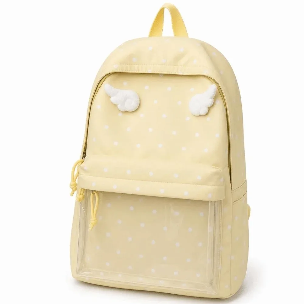 sac à dos à pois 2 tailles, grande capacité, avec poche transparente, pour l'école, motif à pois, sac à dos à poche transparente