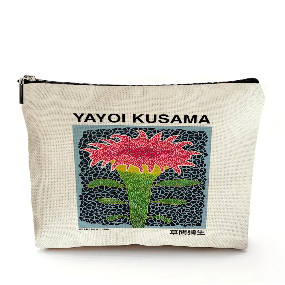 sacs à cosmétiques yayoi kusama art girl, double imprimé, motif pois japonais, sac à main de maquillage pour femme, organisateur de voyage, portefeuille enfant