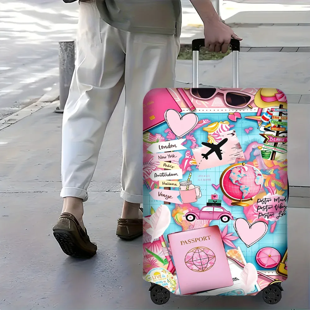 1 housse de bagage rose tropicale à imprimé collage pour bagages de 18 à 32 pouces ; accessoires de voyage anti-poussière et élastiques