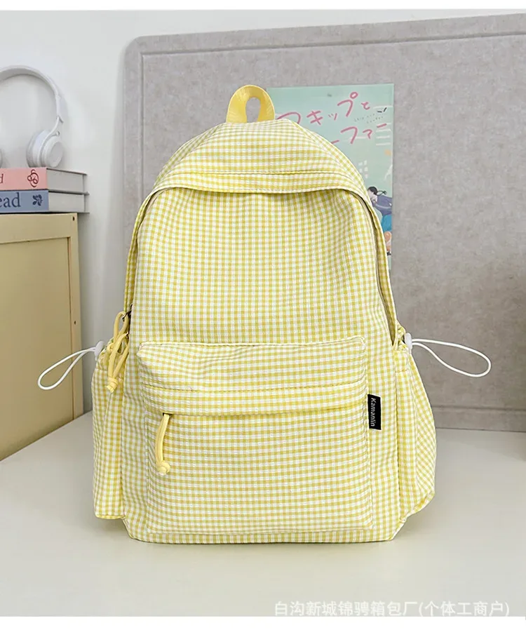 sac à dos décontracté à carreaux pour femme, style frais, en nylon, tendance urbaine, idéal pour les voyages et les loisirs, pour lycéennes