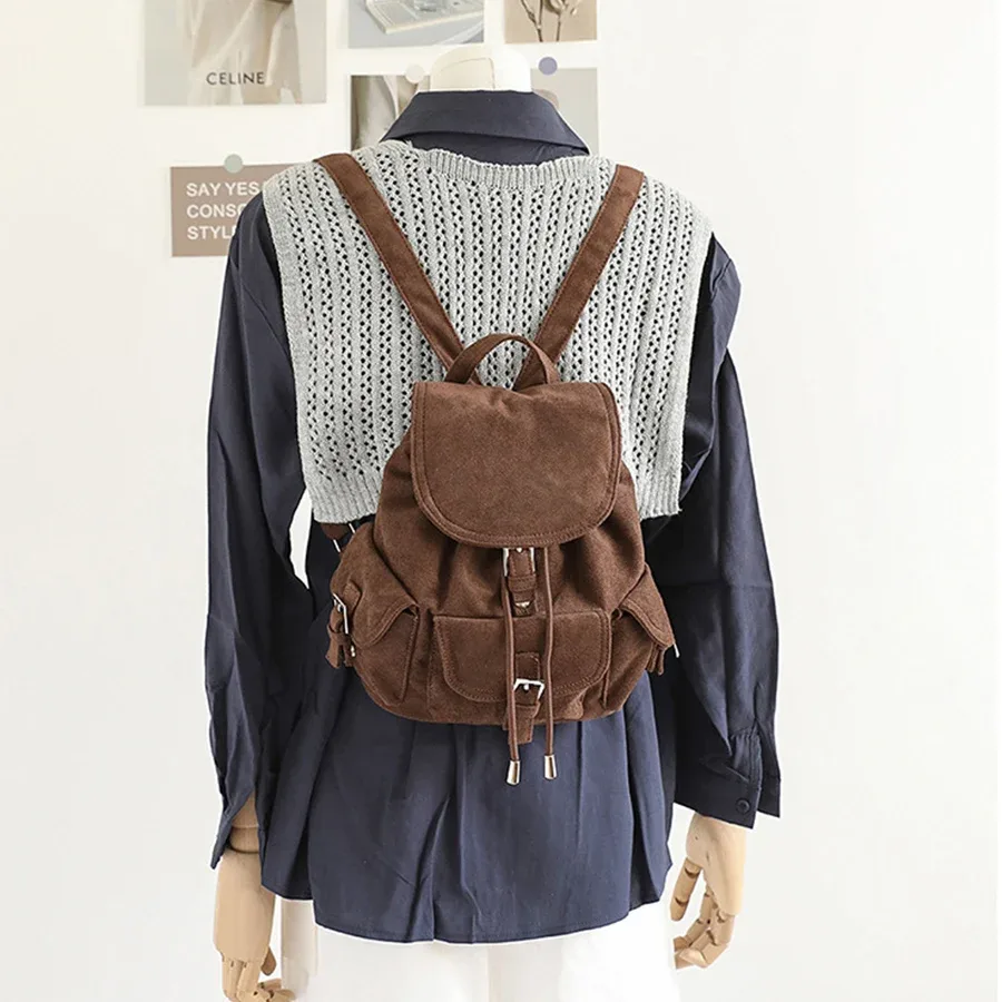 sac à dos en daim noir pour femme, sac à bandoulière décontracté pour trajets quotidiens, sac de voyage polyvalent pour femme, sac d'école, mochilas, bolsa