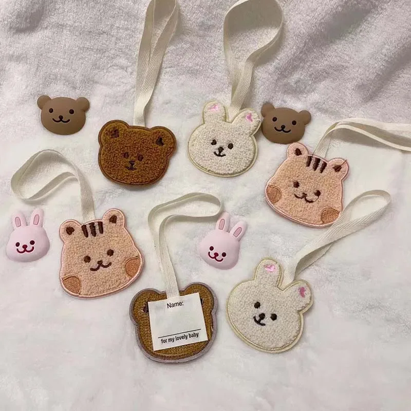 étiquette bagage polyester imprimés animaux beige rose noir voyage enfant identification bagages maternelle accessoires