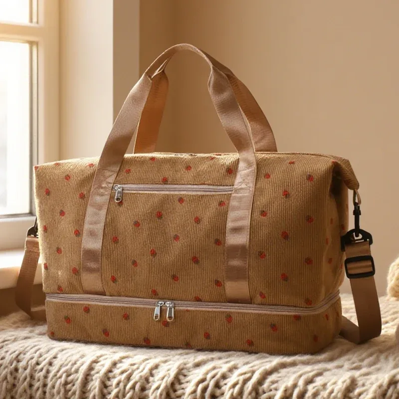 sac fourre-tout de voyage en velours côtelé, sac de voyage de grande capacité avec compartiment à chaussures, sacs de sport et de fitness pour femmes