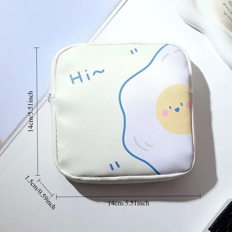 pochette de rangement pour serviettes hygiéniques, motif dessin animé mignon, mini organisateur portable à fermeture éclair pour femmes, pour serviettes, maquillage et petits objets.