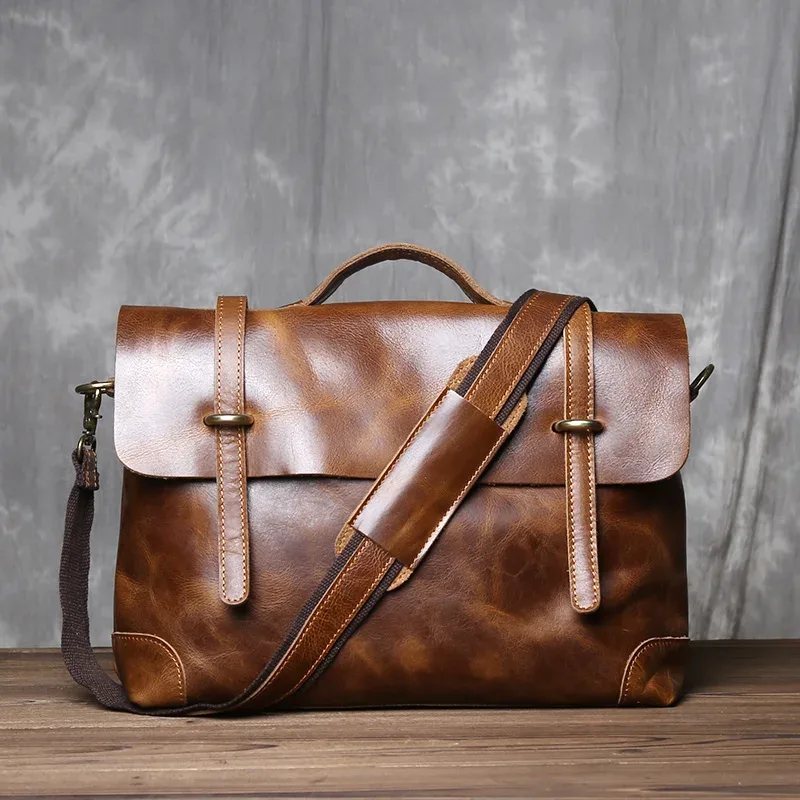 sac à main rétro en cuir pour hommes, sac à bandoulière avec couche supérieure en cuir de vache, porte-documents crazy horse, sacoche d'ordinateur de grande capacité, nzpj