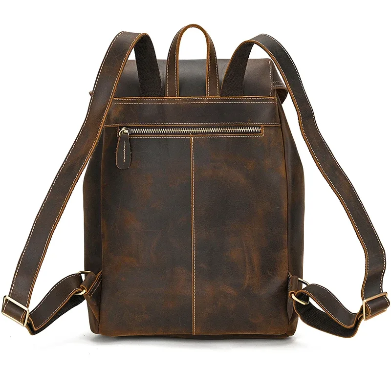 luufan – sac à dos vintage en cuir véritable pour hommes, sac de jour seau en cuir de cheval fou, sac de voyage masculin de grande capacité, sacs d'école