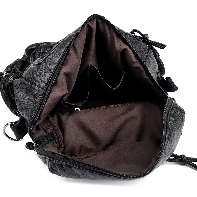 sac dos cuir matière similaire noir bleu gris marron poches multiples rivets dorés décontracté imperméable voyage école collège