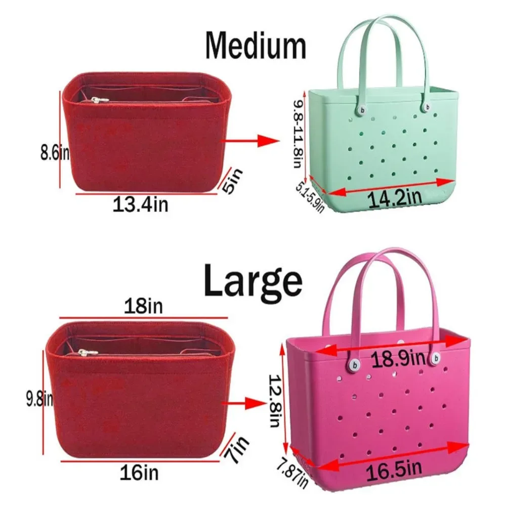 organisateur de sac à insérer en feutre pour sac bogg, grand séparateur de sac à main intérieur original, fourre-tout portable multi-poches façonnant pour sac de plage en caoutchouc