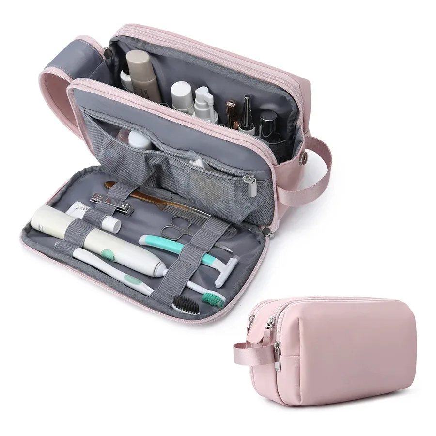 trousse polyester noire organisée voyage cosmétique rasoir maquillage humidifiant sècheporte ordonnancement bouteille pliante extensible