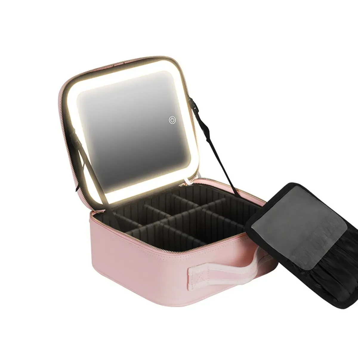 trousse toilette maquillage boîte miroir led rose compartiments noirs voyage grande capacité casual vintage