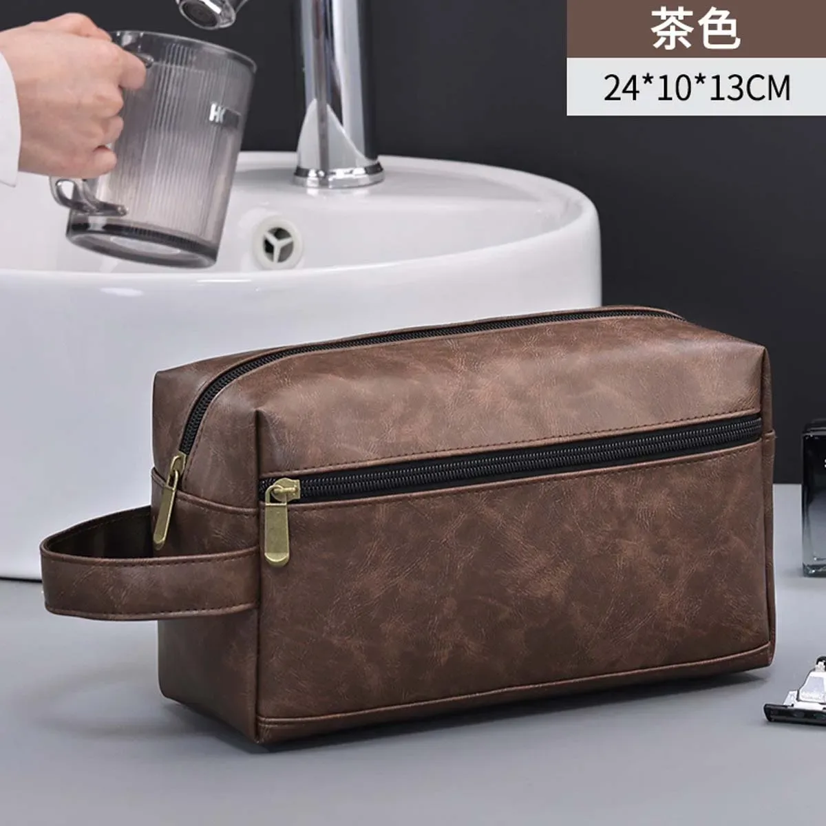 trousse de maquillage à main haut de gamme pour hommes, sac de rangement de voyage étanche de grande capacité pour articles de toilette et natation