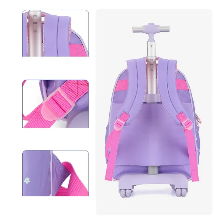 sac à dos roulant de voyage pour ordinateur portable, ensemble de sacs à roulettes d'école pour filles, sac à dos à roulettes pour filles
