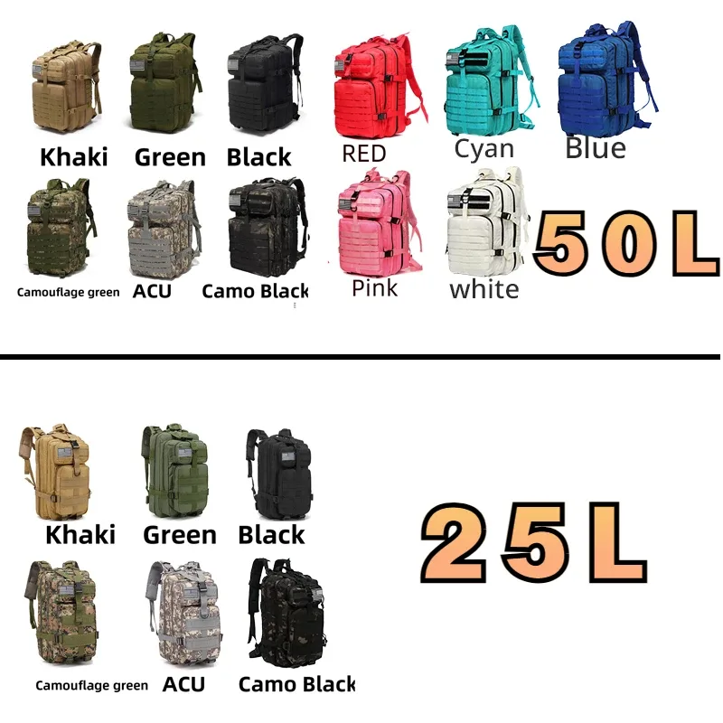 sac à dos tactique imperméable en nylon durable de 50 l pour la randonnée, le trekking, la pêche, la chasse, le camping et les voyages