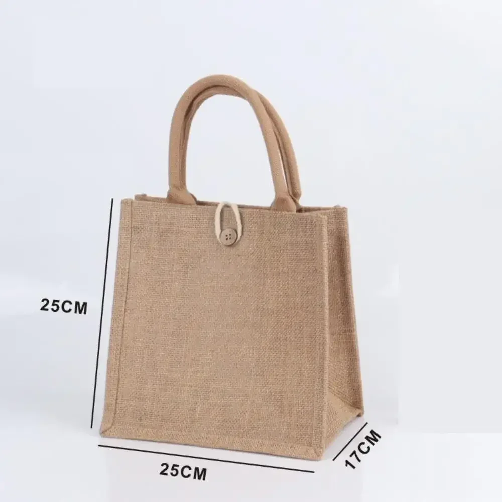 sac fourre-tout en toile de jute réutilisable, sacs à main faits à la main, fourre-tout multifonctionnel, sac d'épicerie vintage, cadeau de mariage et d'anniversaire