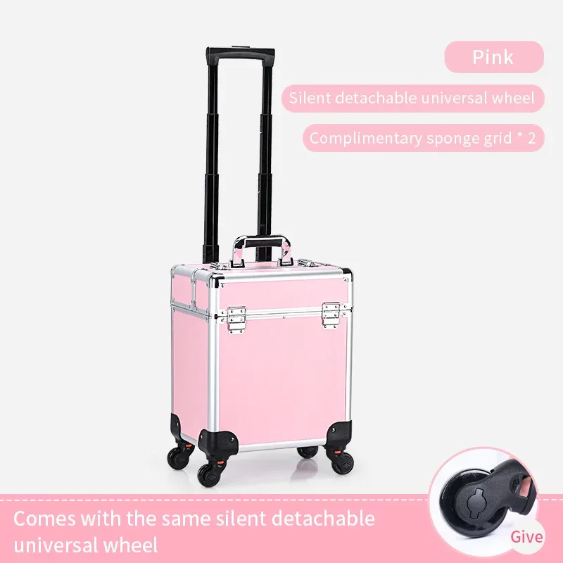 trousse de maquillage roulante en aluminium, organisateur de salon de cosmétiques verrouillable, boîtier de chariot avec plateaux