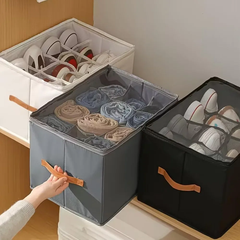 boîte de rangement pour chaussures, organisateur en tissu oxford 600d, pliable, avec couvercle transparent et fermeture éclair, pour sous le lit, dans la placard ou la garde-robe, anti-poussière, compartiments de rangement