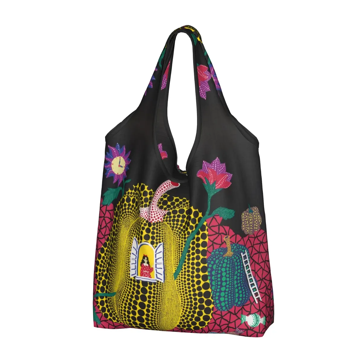sac de courses abstrait yayoi kusama, sac fourre-tout mignon à bandoulière, grande capacité, sac à main portable à pois