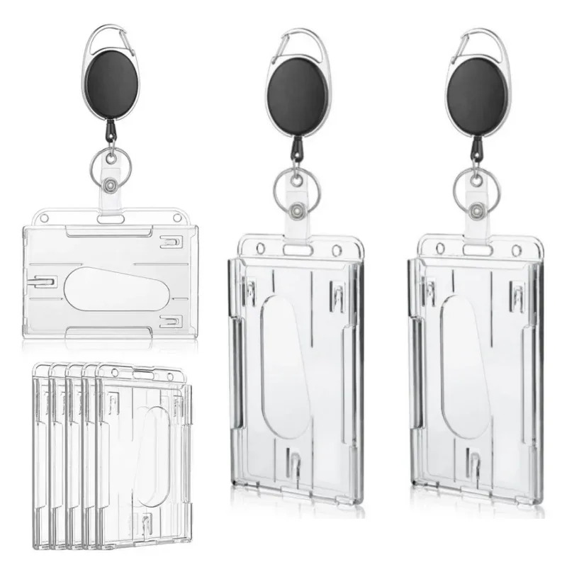 fentes pour cartes transparentes, porte-badge pour étiquette d'identification, avec bobine de badge, organisateur de rangement pour cartes, étui pour cartes de travail pour passe des employés