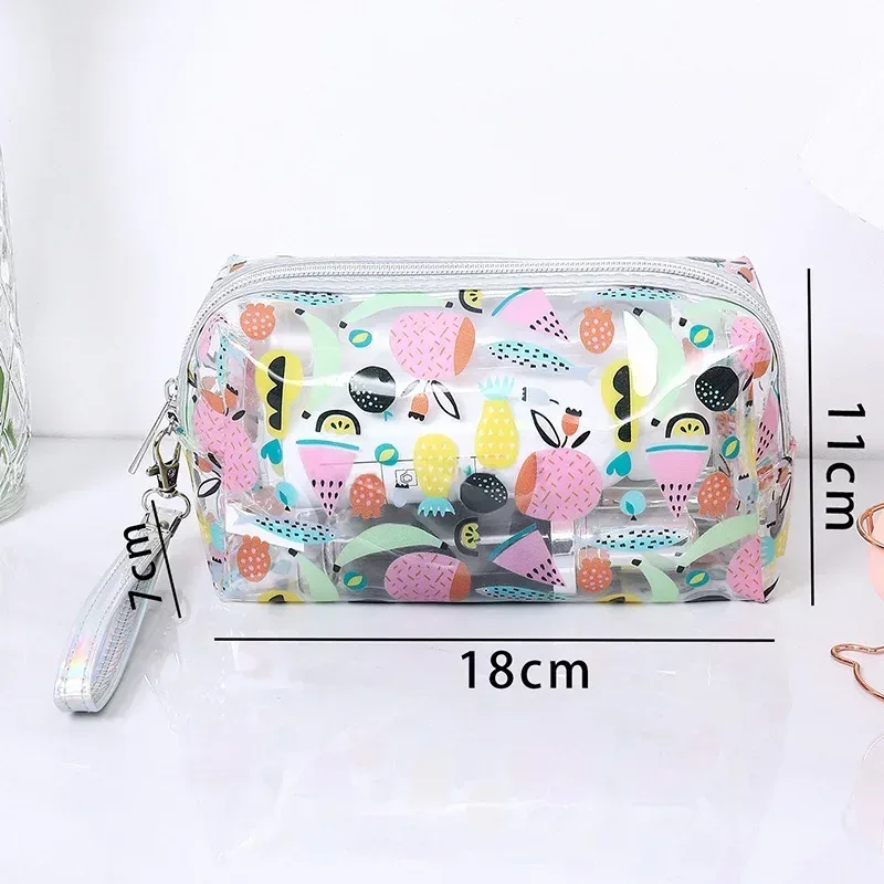 trousse de maquillage transparente étanche pour femmes et filles, trousse cosmétique de voyage, trousse de toilette, poudres transparentes, imprimé mignon, fleur d'avocat