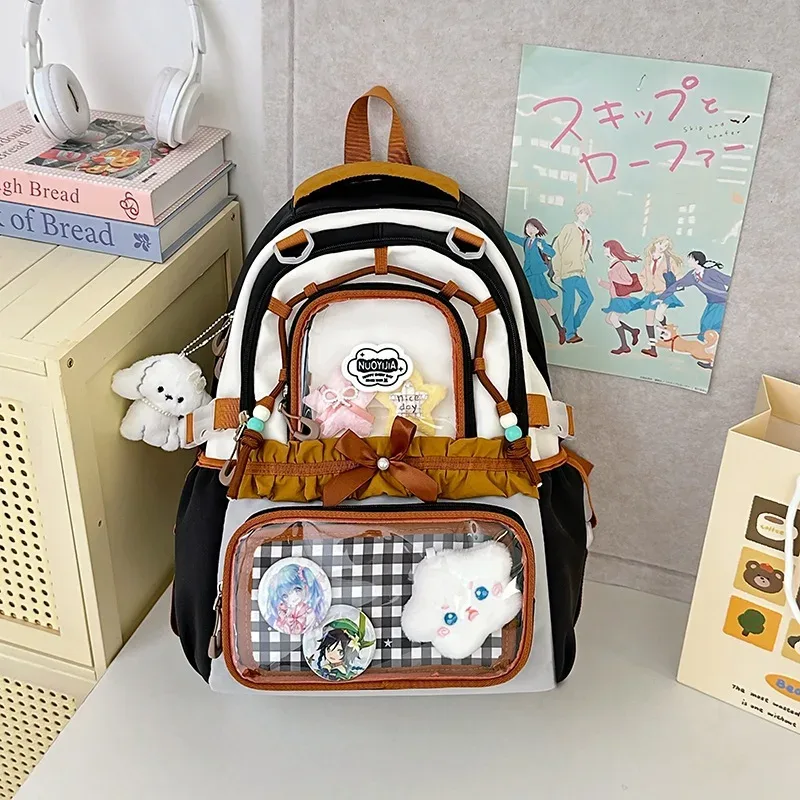 sac à dos coréen à nœud papillon, grande capacité, esthétique soignée, couleur transparente contrastante, pour l'école