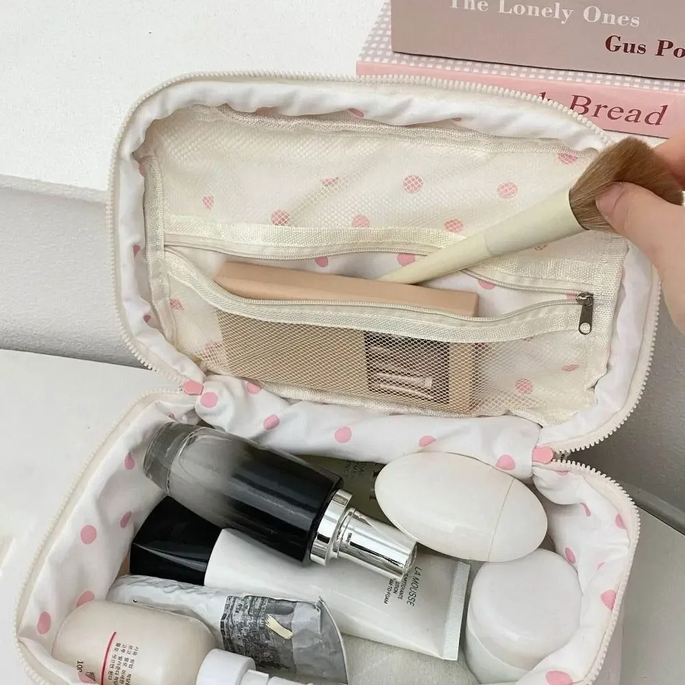 sac de rangement en pu pour cosmétiques, trousse de toilette multifonction avec compartiments et nœud décoratif, sac à maquillage zippé pour l'organisation quotidienne