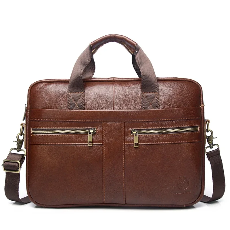 schlatum-étuis à bombes en cuir véritable pour hommes, sac d'ordinateur d'affaires de bureau, sacs à main vintage, étui à bombes pour ordinateur portable, 15.6 pouces