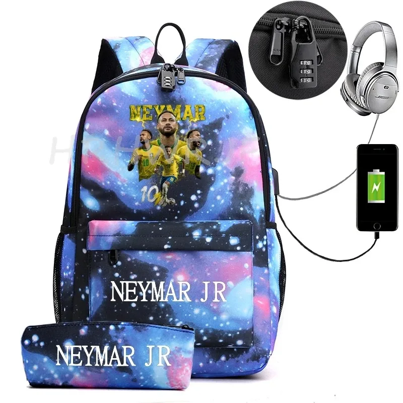 sac à dos neymar imprimé usb pour adolescents, sac à bandoulière pour ordinateur portable, sac à dos à la mode pour filles et garçons, sacs à dos pour lycée, mochilas de voyage