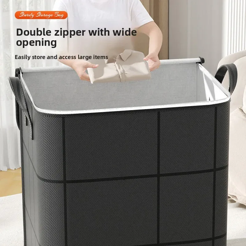 sac de rangement pour couettes grande capacité, sac de déménagement pour vêtements, boîte de rangement noire tissée, sac pliable de style moderne et simple pour les voyages