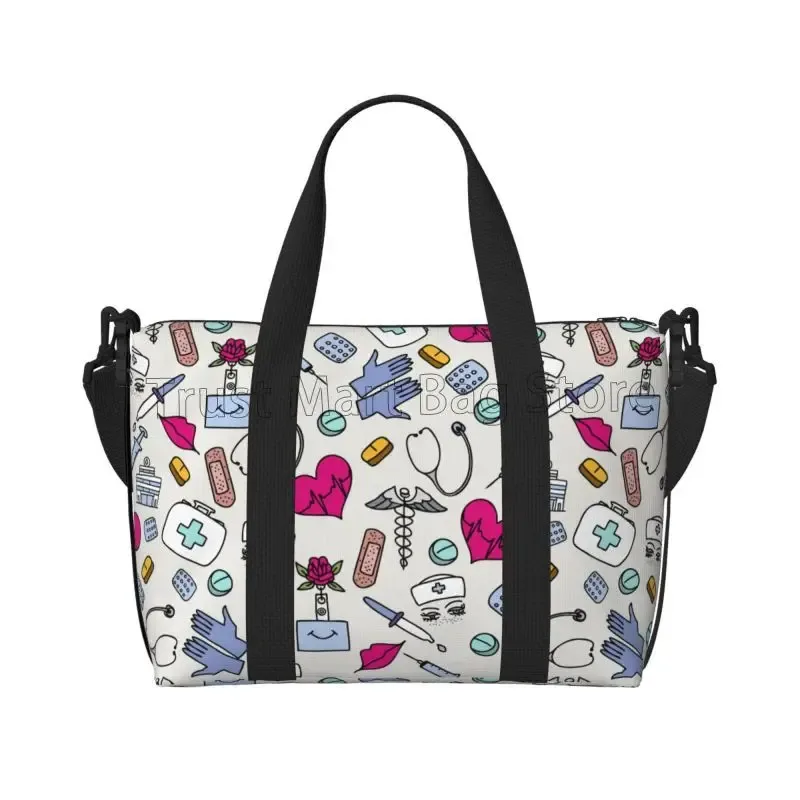 sac de voyage sur le thème médical d'infirmière, fourre-tout pour le sport, la salle de sport, léger et étanche, sacs de nuit pour week-end pour femmes
