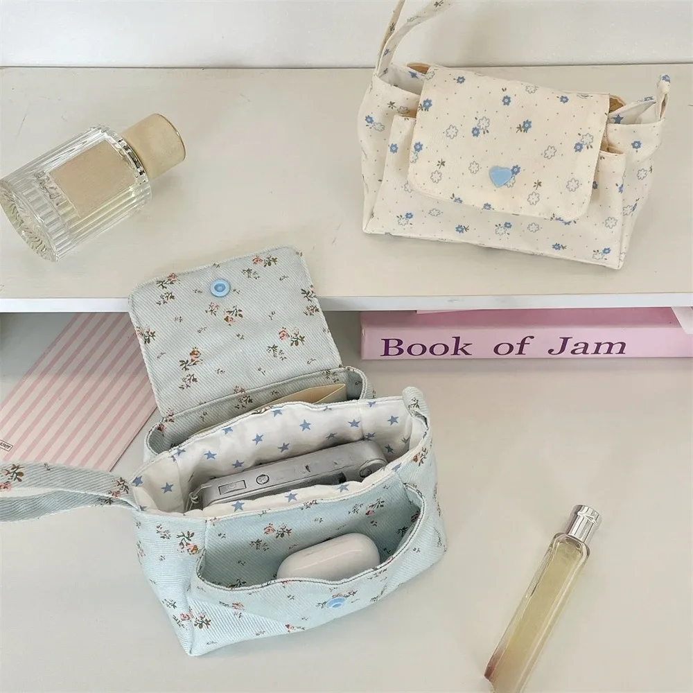 trousse de toilette en toile multi-poches pour femme, motif floral mignon, sac de voyage multi-couches pour cosmétiques, trousse de lavage