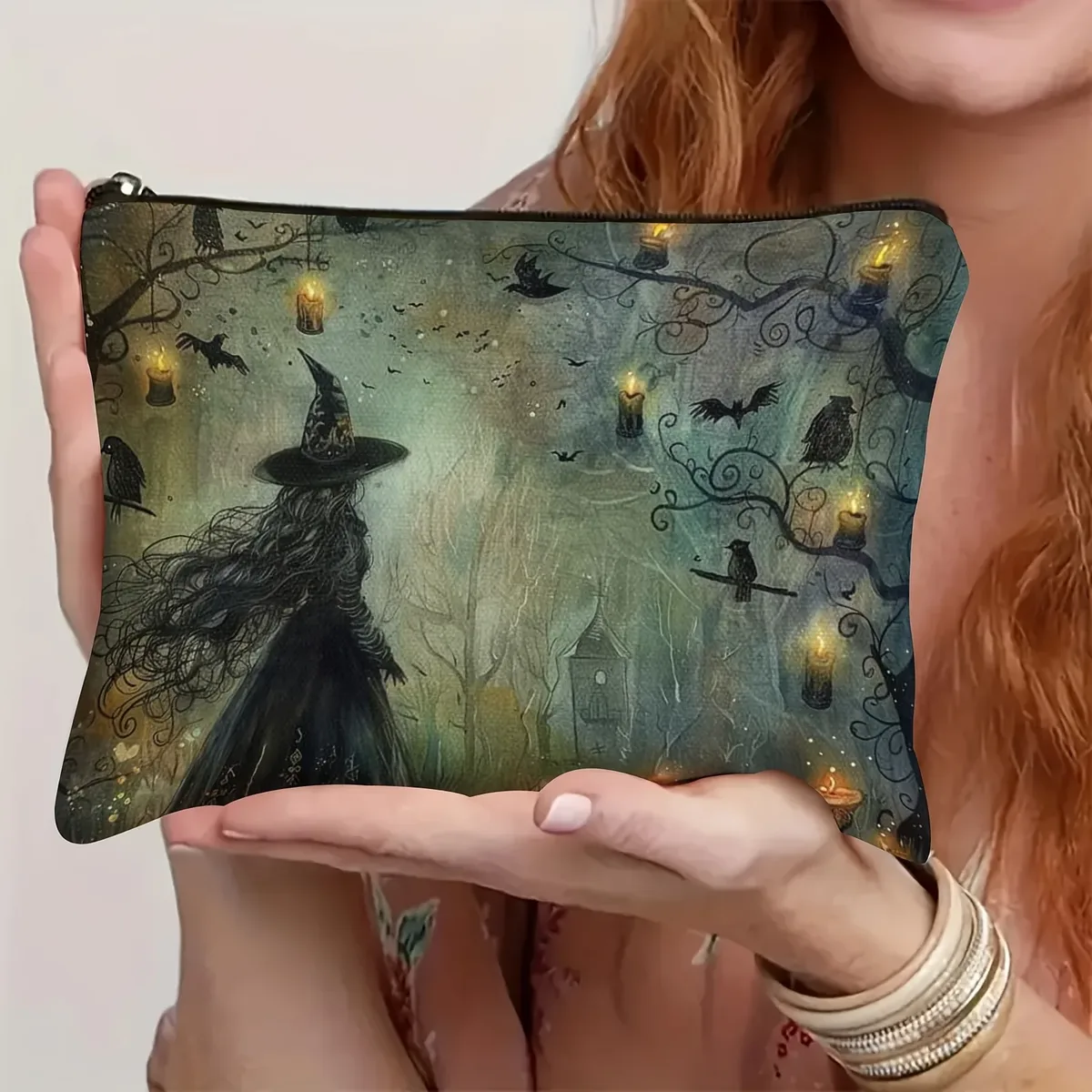 trousse de maquillage sur le thème des sorcières halloween 1 pièce | pochette cosmétique de voyage avec fermeture éclair, légère et polyvalente