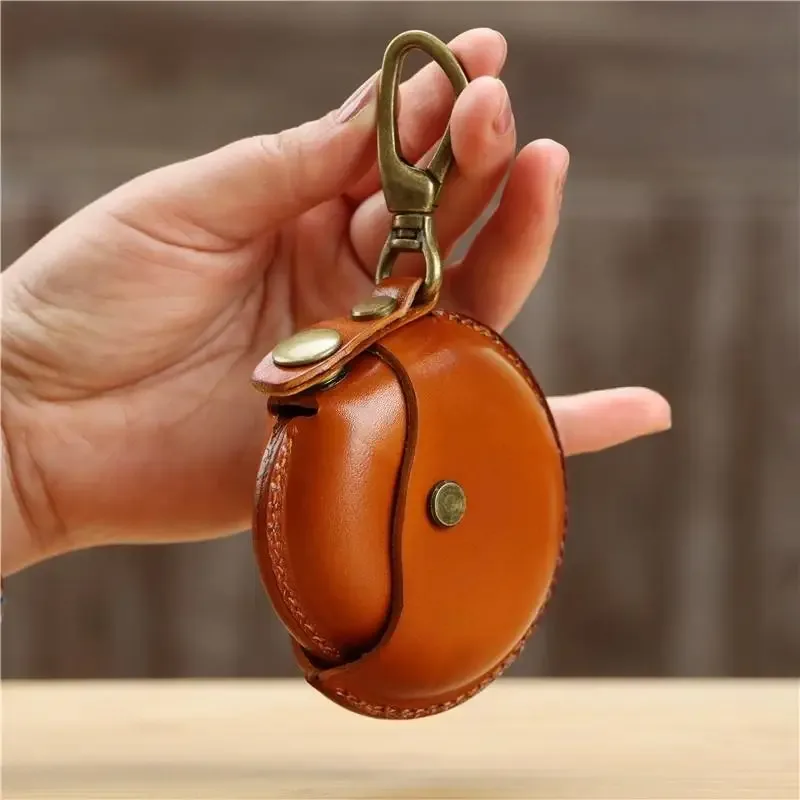 sacs de rangement artisanaux, petits sacs ronds en cuir véritable, étuis portables et créatifs pour écouteurs bluetooth, boîtes cadeaux haut de gamme