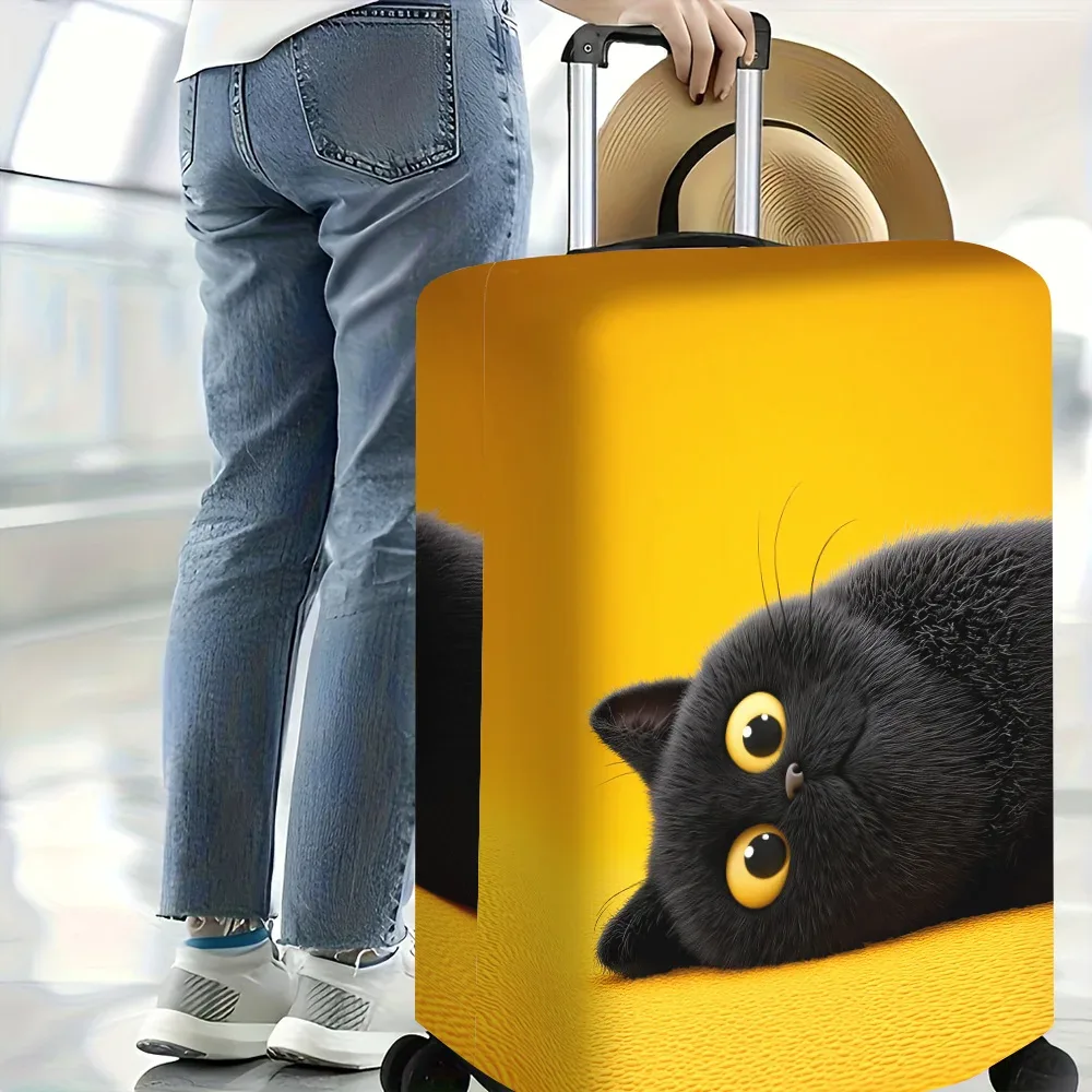 1 housse de bagage à imprimé chat noir en fourrure pour bagages de 18 à 32 pouces ; accessoires de voyage anti-poussière et élastiques pour une protection efficace