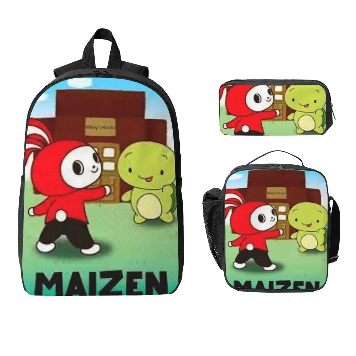 jj mikey maizen sac à dos étudiant garçons filles bookbag sac d'école ordinateur portable sacs à bandoulière 3ps sac à déjeuner isolé trousse à crayons