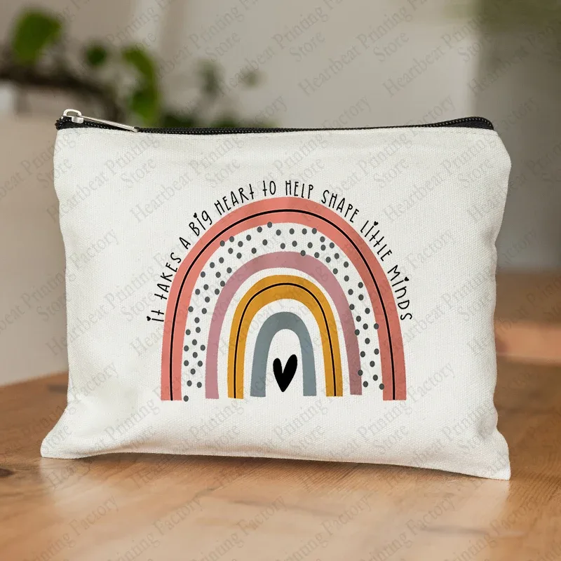 sac cosmétique motif arc-en-ciel it takes a big coussins to shape little minds, trousses de maquillage de toilette, trousse à crayons scolaire, cadeau pour les enseignants