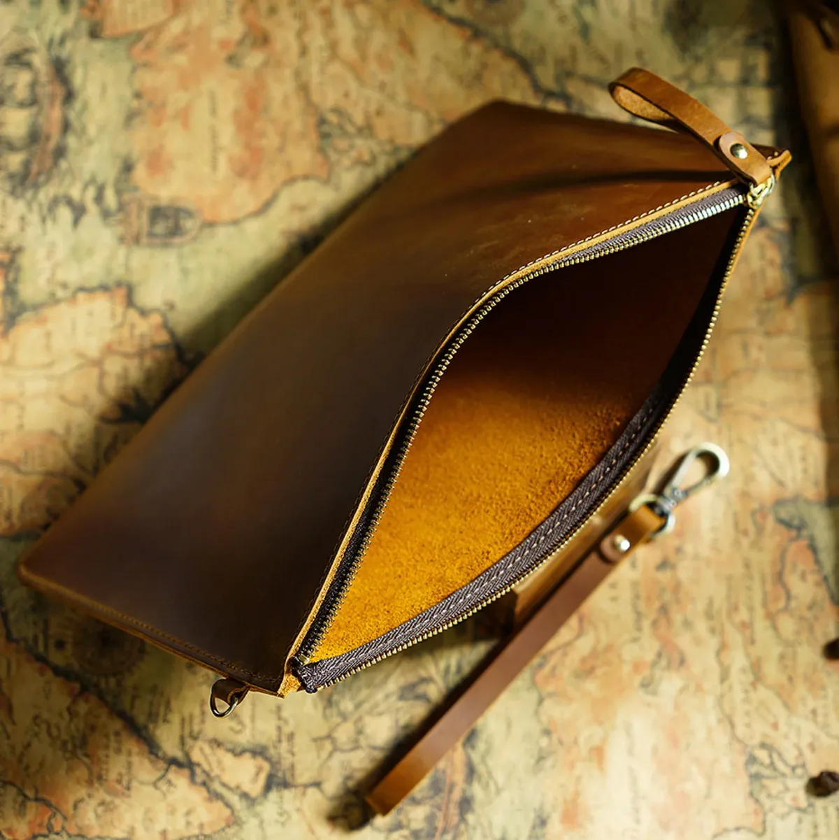 pochette de rangement de documents vintage en cuir véritable, avec fermeture éclair, porte-papier mince pour ipad mini et smartphone, bureau de voyage