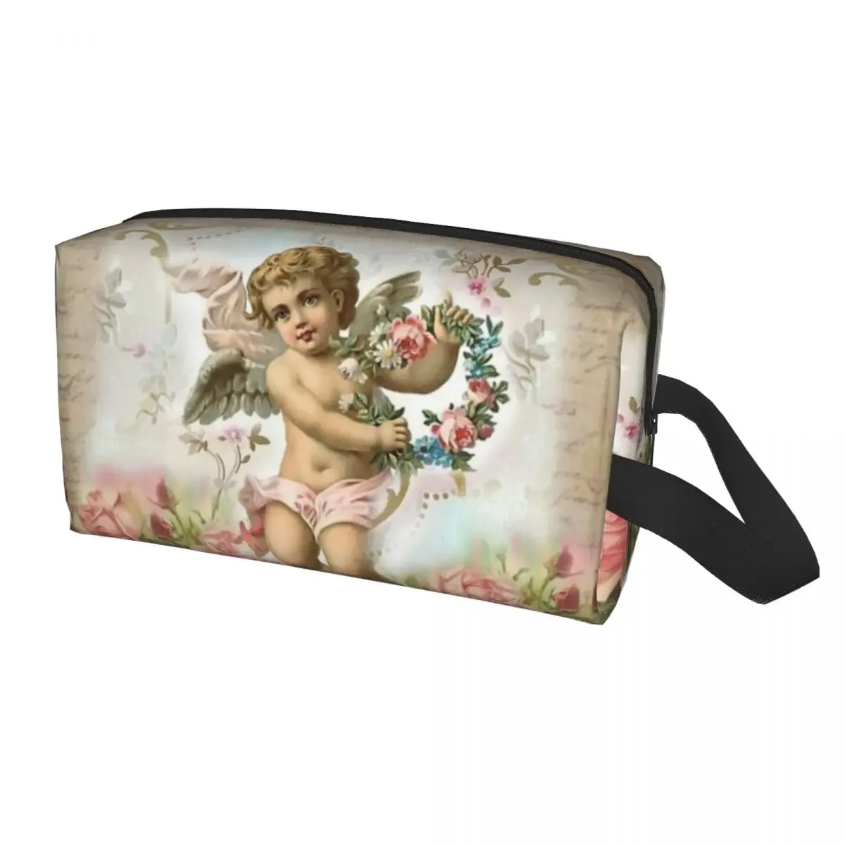 sac à cosmétiques de voyage personnalisé pour femmes, rose vintage, ange victorien, trousse de toilette de maquillage, trousse de rangement de beauté