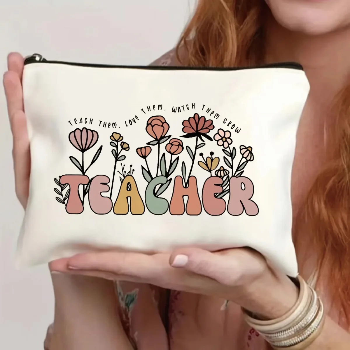sac fourre-tout pour maquillage et crayons avec fermeture éclair, pochette à monnaie portable, sac cadeau, sac de rangement de voyage pour femme – idéal pour la reconnaissance des enseignants