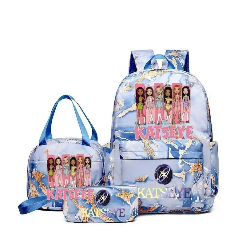 sac à dos grande capacité imprimé katseye amusant, léger, pour l'école, les voyages, décontracté, pour femmes et filles, avec compartiment pour stylos et sac à déjeuner