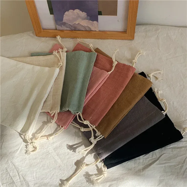 sac à cordon de couleur unie simple japonais pour femmes, pochette de rangement à cordon, sac de maquillage mignon, cadeau de noël, organisateur de bonbons et de bijoux