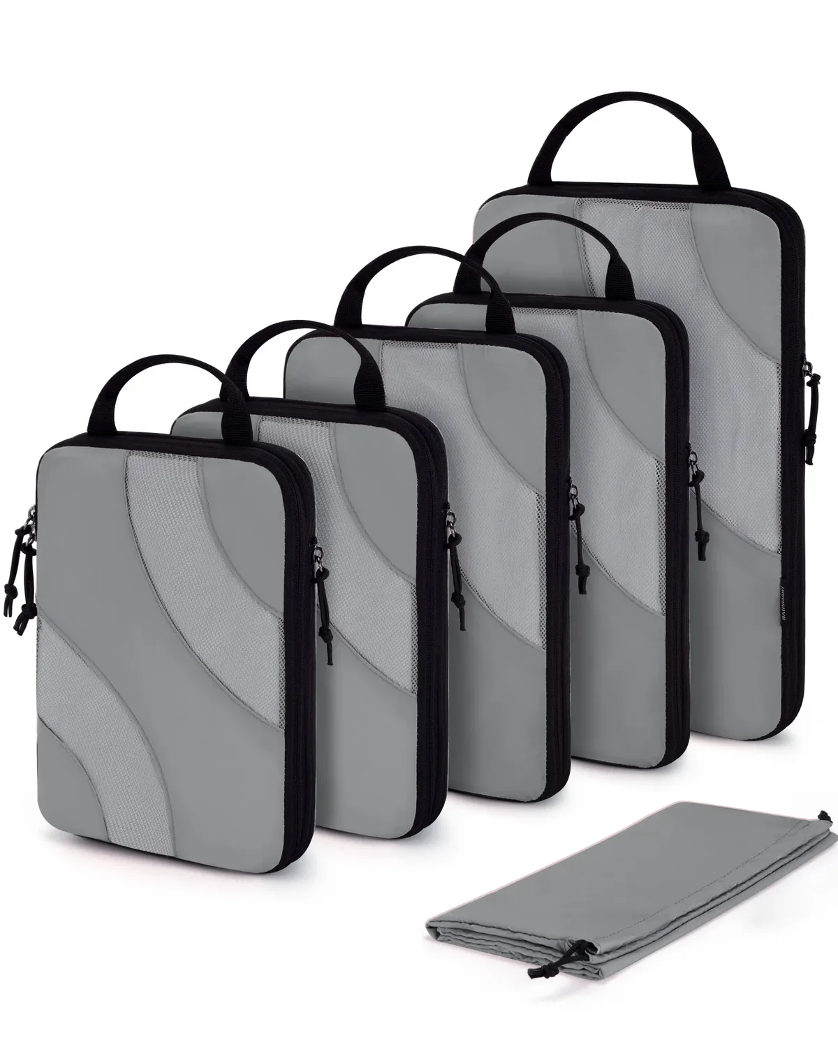 organisateur voyage polyester beige lignes ondulées cube sac chaussures pliable set six pièces compression transport
