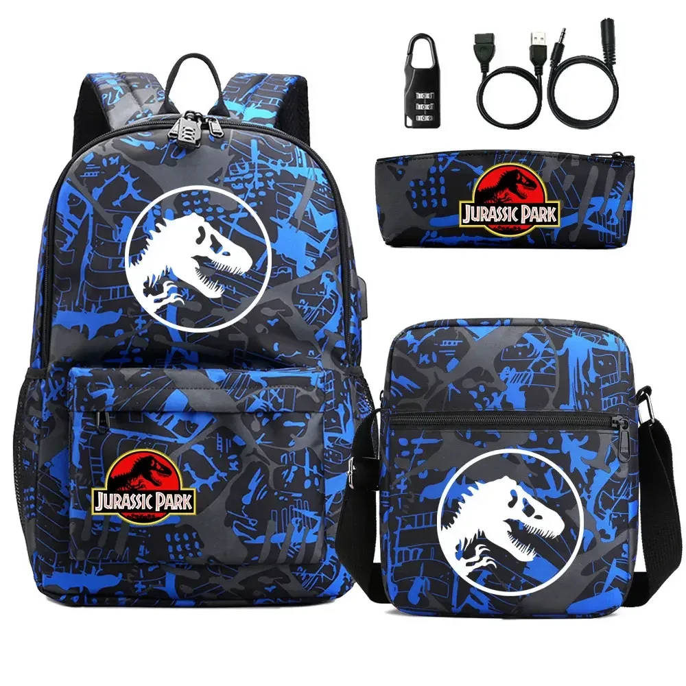 sac dos tissu oxford unisexe noir logo jurassic world bandoulière arquée compartiment intérieur style dessin animé usage voyage