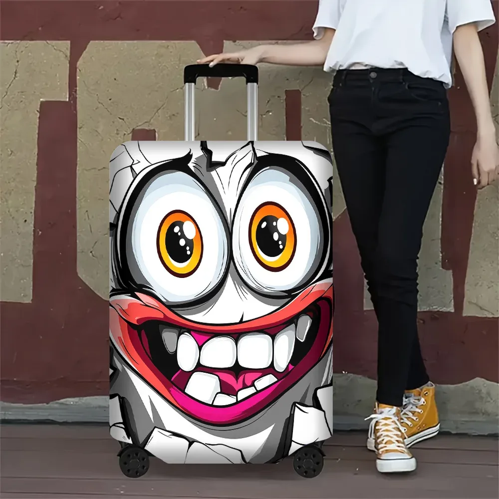 1 housse de bagage à imprimé visage de dessin animé pour bagages de 18 à 32 pouces ; accessoires de voyage anti-poussière et élastiques pour protéger efficacement vos bagages