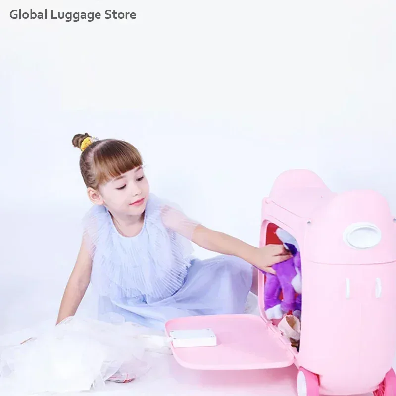 valise polypropylène rose pattes chat toupie poignée amovible petite tablette bagage main enfant voyage