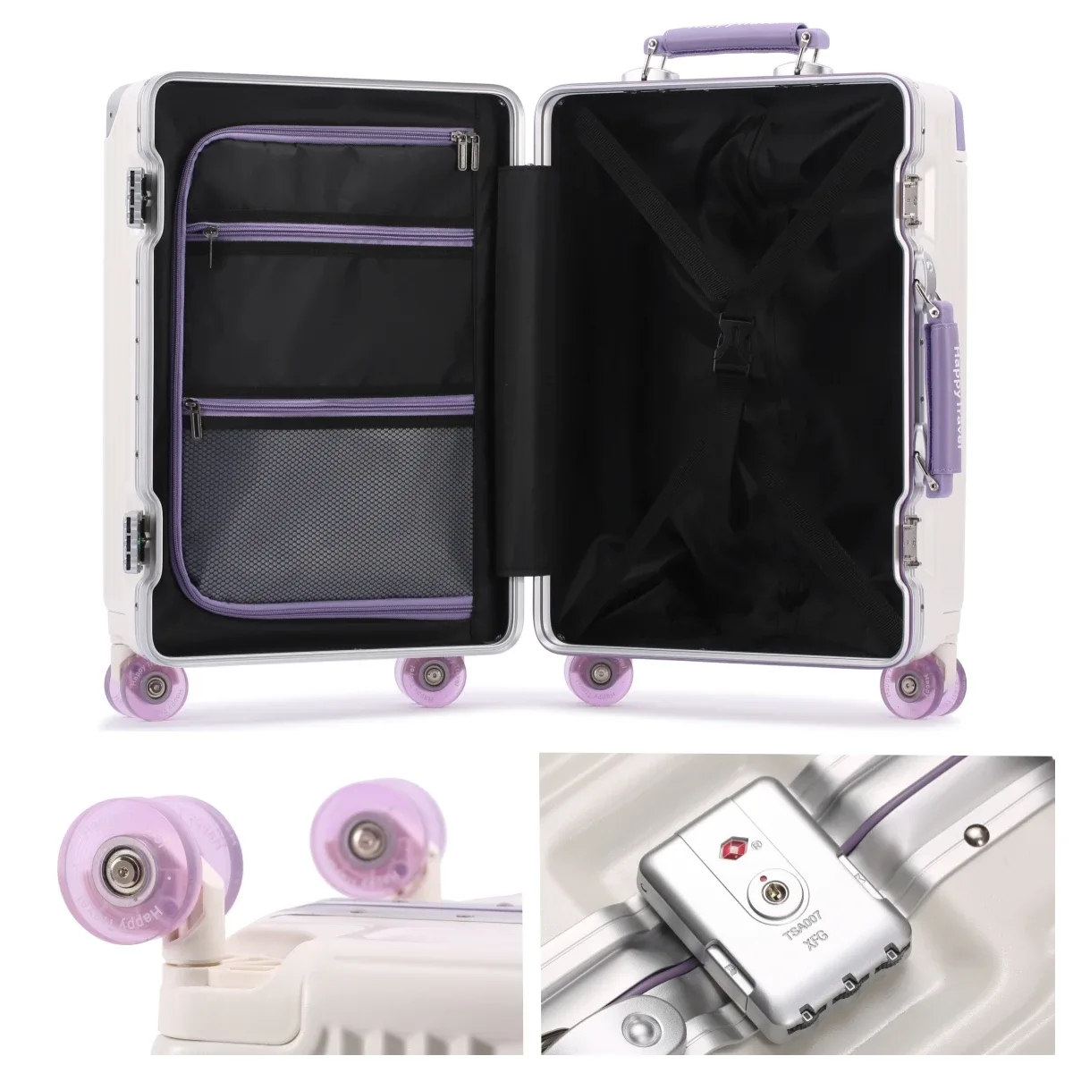 valise à roulettes grande capacité avec roues pivotantes, serrure tsa, cadre en aluminium rigide, 20/24/26/28 pouces